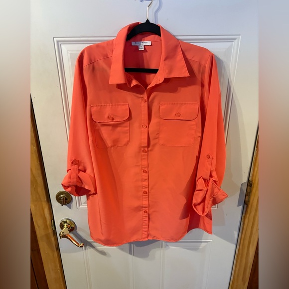 Studio Works Vibrant Orange Button-Down Shirt,2 Pockets, Size 1X, - Picture 1 of 8